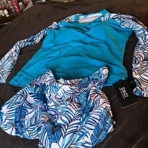 DACI Blue Tropical Two-Piece Women’s Swim Set - Teal & White